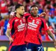 Los delanteros del DIM, Francisco Fydriszewski y Brayan León, elegidos en el once ideal de la fecha 15 de la Liga Betplay. FOTO CAMILO SUÁREZ