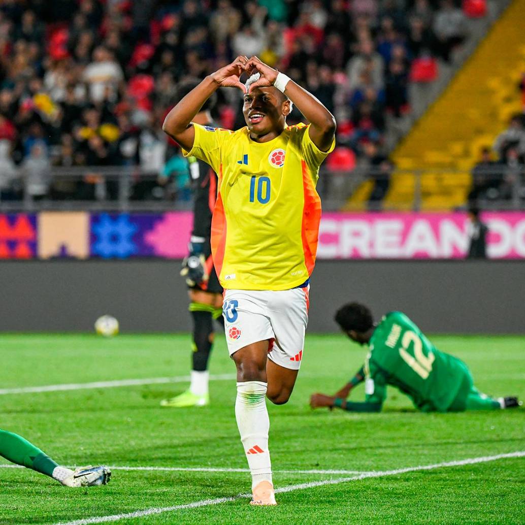 Óscar Perea festejando su gol, el primero de Colombia en el Mundial Sub-20. FOTO FCF 
