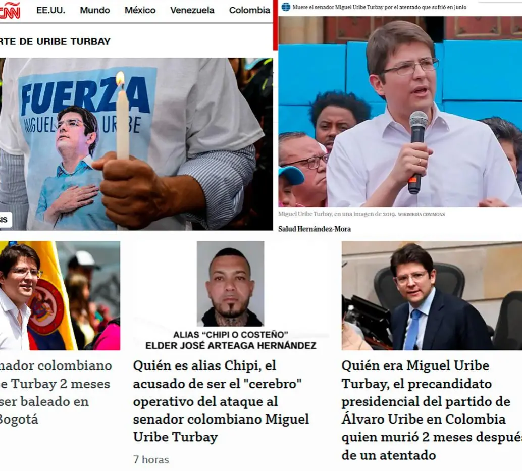 Capturas de pantalla de diferentes medios de comunicación en el mundo informando la noticia. FOTO: EL COLOMBIANO