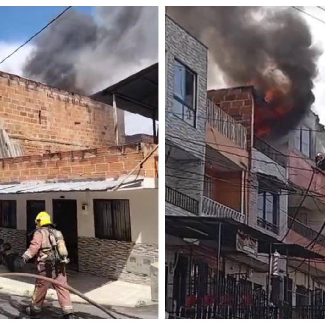 A la izquierda, la emergencia en El Rosario de Bello. A la derecha, el fuego en un apartamento de Castilla. FOTOS: Cortesía Denuncias Antioquia.