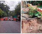 A la izquierda, la protesta de la comunidad; a la derecha, los desechos que no han sido recogidos después de las inundaciones. Foto: Cortesía. 