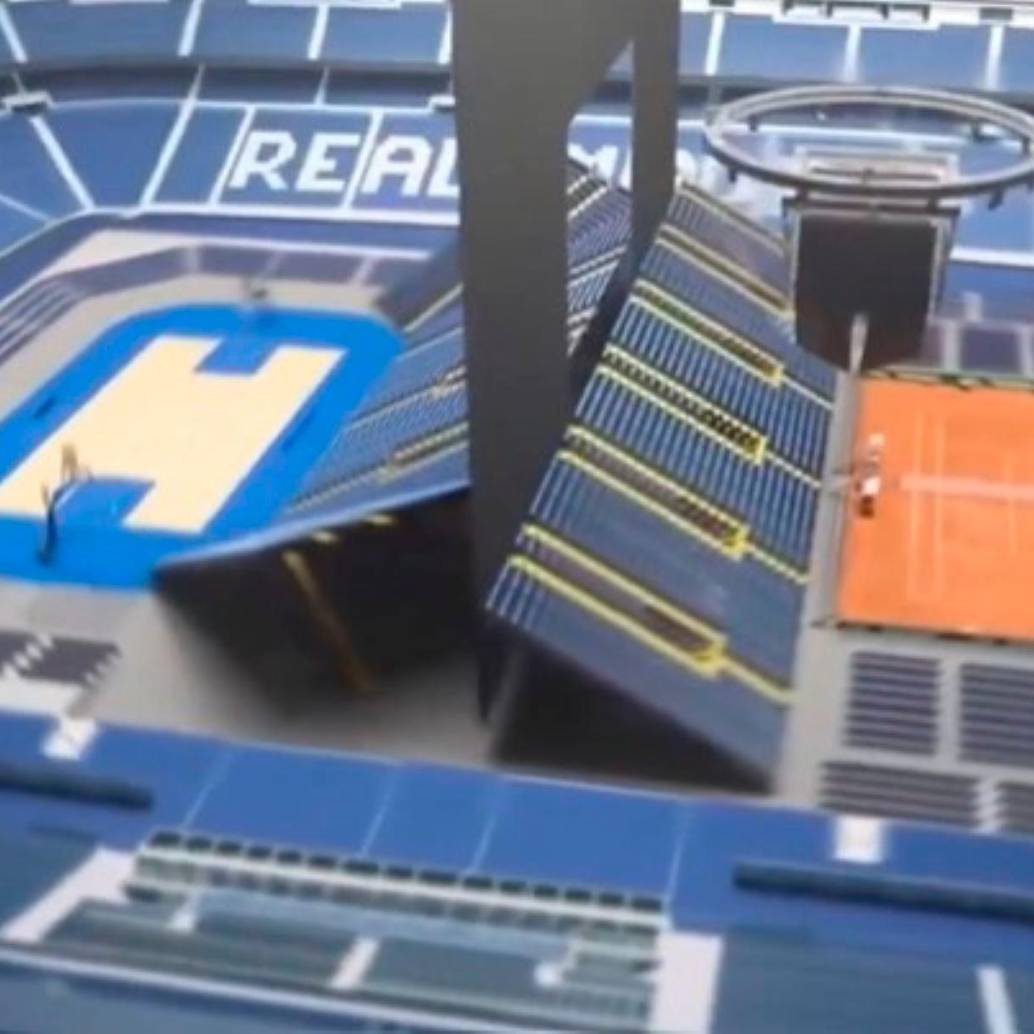 Así será adecuado el Santiago Bernabéu para recibir a los tenistas que disputarán el Madrid Open en abril. FOTO: Captura de video