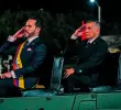 El presidente De la Espriella junto al ministro de Defensa, Jorge Eduardo Mora, en un vehículo militar en el Cantón Nápoles, sur de Cali. FOTO: FUERZAS MILITARES DE COLOMBIA