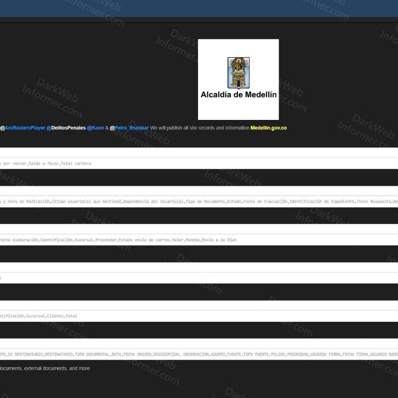 En internet, circularon versiones de un supuesto ataque digial contra el Distrito de Medellín FOTO: Cortesía @DarkWebInformer