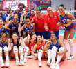 La Selección Colombia de voleibol femenino, categoría mayores, celebra el paso a la semifinal de la Copa Panamericana que se disputa en México. FOTO CORTESÍA