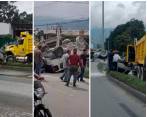El accidente se produjo en la Autopista Sur, cerca al Cementerio Jardines Montesacro, en Itagüí. FOTOS: CORTESÍA DENUNCIAS ANTIOQUIA