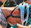 La imagen de Santiago Buitrago tras llegar a la meta este viernes después de su dramática caída. FOTO @ESPNCiclismo