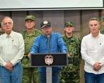 El consejo de seguridad entre el Gobierno nacional, los gobernadores de Antioquia y Córdoba, y las Fuerzas Militares, se llevó a cabo en Montelíbano. FOTO: CORTESÍA PRESIDENCIA