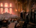 Viserys y Rhaenyra al lado de la maqueta que se ve en la intro de House of the Dragon. FOTO Cortesía HBO