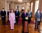  El presidente Duque y el presidente de la Corte Constitucional, Antonio Lizarazo, entregaron conclusiones. FOTO: PRESIDENCIA