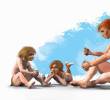 Una mujer neandertal enseñando a los niños de la comunidad a tallar. Imagen J. A. Peñas, SINC