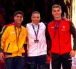Ángel Barajas, primero de izquierda a derecha, en el podio de la World Challenge Cup de gimnasia. FOTO @maple_maple555