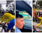 Un ciclista recreativo que subía por Las Palmas fue sorprendido por el aliento y las instrucciones de Nairo Quintana. FOTO: CAPTURA DE PANTALLA