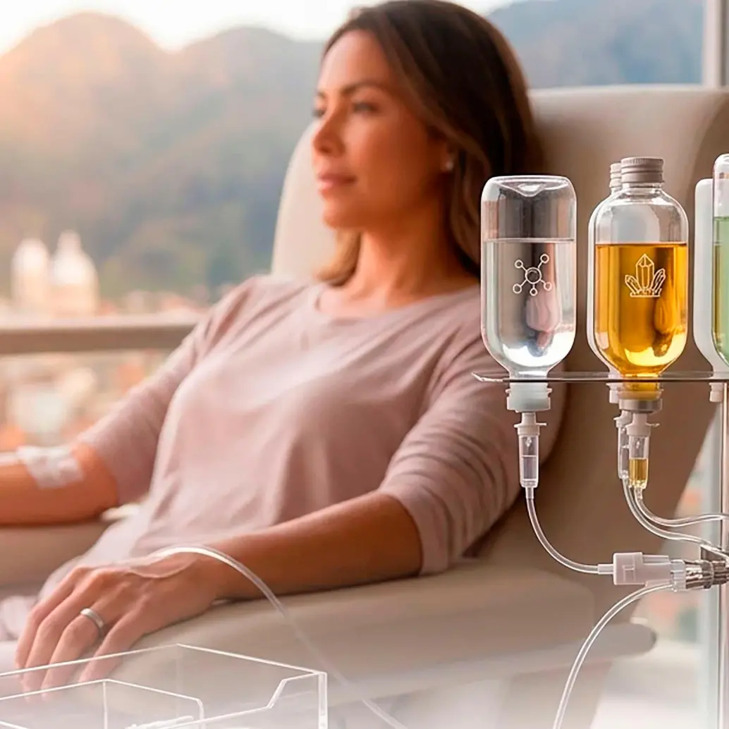 Generalmente, la sueroterapia contiene magnesio, vitaminas del complejo B, vitamina C, electrolitos e incluso antiinflamatorios. FOTO: Generada con IA.