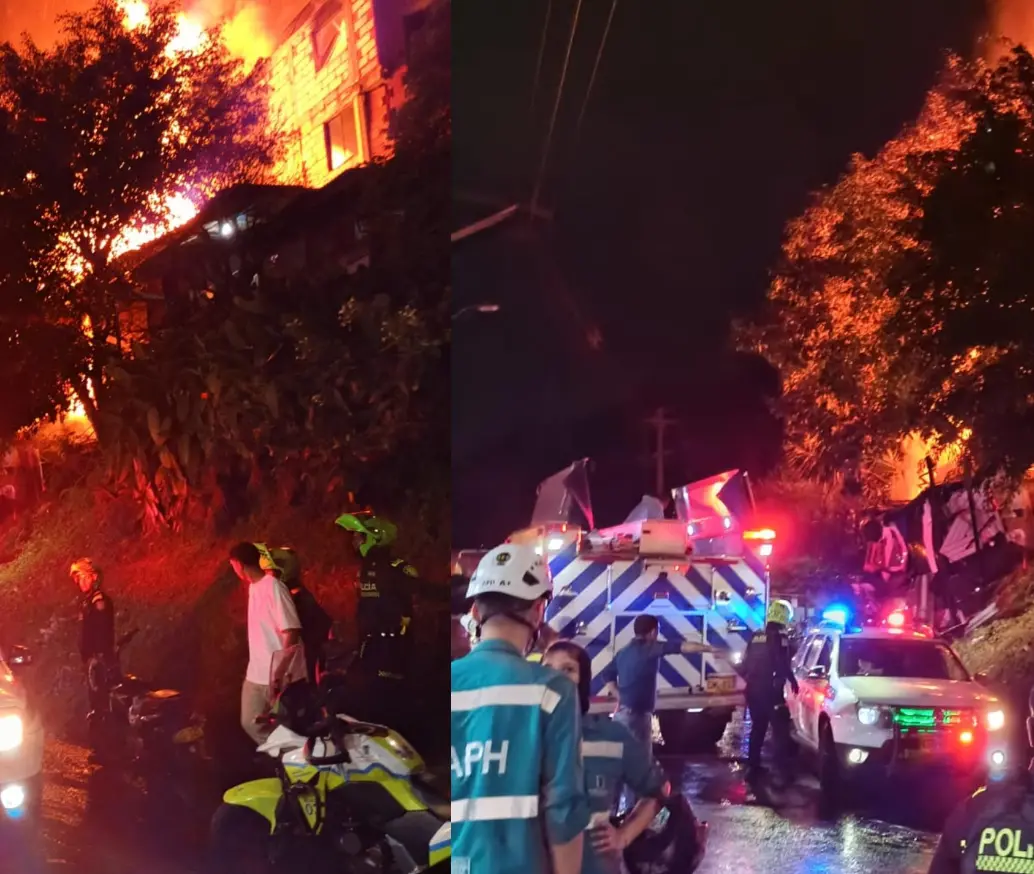 Las llamas se extendieron por todo el lugar dejando daños en el techo y las paredes de las viviendas. FOTO: Cortesía Denuncias Antioquia