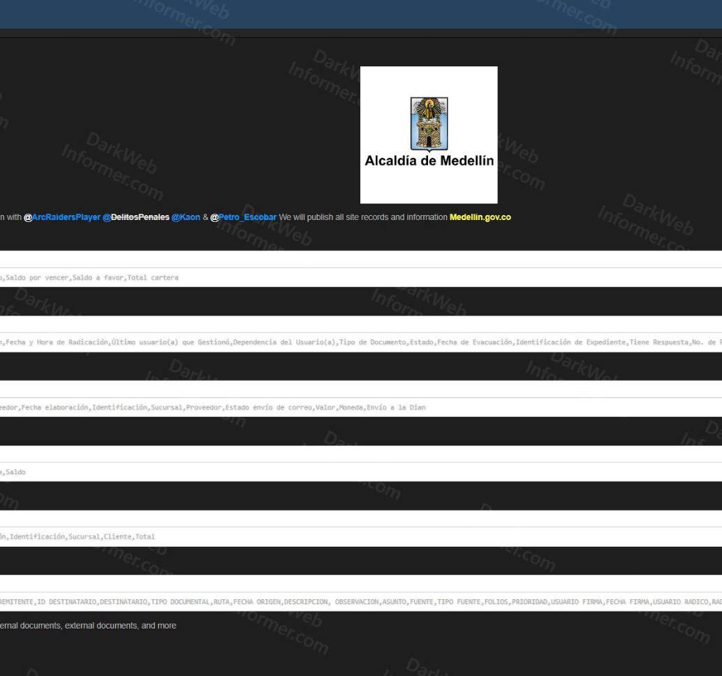 En internet, circularon versiones de un supuesto ataque digial contra el Distrito de Medellín FOTO: Cortesía @DarkWebInformer