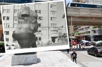 Una imagen que compara la instalación del Torso desnudo de Mujer en 1986 con el presente del sector de Parque Berrío donde está instalada. FOTO: Manuel Saldarriaga e imagen de Archivo.