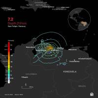 Hay edificios colapsados en el estado de La Guaira, la zona más afectada por los dos terremotos que sacudieron Venezuela el 24 de junio. FOTO Anadolu via AFP
