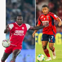 El delantero vallecaucano Hugo Rodallega, quien cumplirá 40 años el próximo 25 de julio, es el goleador de la Liga con 15 tantos, y Léider Berrío, de 27 años, es el segundo goleador del Medellín en el primer semestre del año, con 4 celebraciones. FOTOS GETTY Y CAMILOSUÁREZ