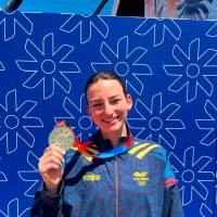 La deportista cundinamarquesa Ana María Roa le dio a Colombia, en la prueba de ciclomontañismo femenino, la primera medalla de oro en esta edición de los Juegos Bolivarianos, que cuenta con 17 delegaciones. FOTO coc