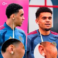 Imágenes de los jugadores del Bayern, incluido Luis Díaz, usando parches en la oreja. FOTOS @ActuFoot_