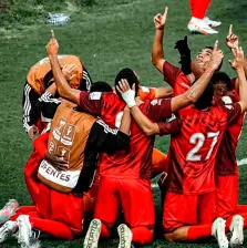 El Barranquilla FC celebra la clasificación a los octavos de final de la Copa BetPlay, tras eliminar al Junior. FOTO TOMADA X@BarranquillaFC