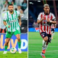 Edwin Cardona puede ganarle una segunda final a Junior tras haberlo vencido en 2014. Por su parte, Teófilo Gutiérrez quiere ganar su séptimo título con el equipo tiburón. FOTO Camilo Suárez y Colprensa