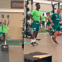 Daniel Muñoz y Dávinson Sánchez en el Centro de Alto Rendimiento de Atlético Nacional. FOTO PANTALLAZOS TOMADOS DEL VIDEO DE X