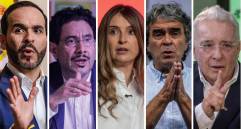 De izquierda a derecha: Abelardo De la Espriella, Iván Cepeda, Paloma Valencia, Sergio Fajardo y Álvaro Uribe, protagonistas de las elecciones en Antioquia. FOTO EL COLOMBIANO