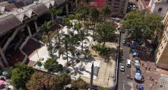 El Parque Berrío tendrá un nuevo piso de mármol Royal Veta gracias a su renovación. Así va la ejecución de las obras. Foto: cortesía Alcaldía de Medellín.