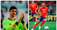 Thibaut Courtois, líder de Bélgica, y Lamine Yamal, el hombre del ataque en España. FOTOS AFP Y GETTY