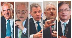 Ernesto Samper (1994), Andrés Pastrana (1998), Juan Manuel Santos (2010 y 2014), Iván Duque (2018) y Gustavo Petro (2022) ganaron las seis vueltas presidenciales de Colombia. FOTO EL COLOMBIANO
