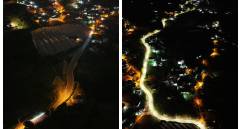 El antes y el después de uno de los tramos, tras ser iluminado con luces LED. FOTO: Cortesía Gobernación