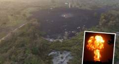 Así quedó la zona donde el volcán de lodo hizo erupción en San Juan de Urabá. A la izquierda, se ve cómo parte del material provocó el cierre de la vía entre este municipio y su corregimiento San Juancito. FOTOS: CORTESÍA ALCALDÍA DE SAN JUAN DE URABÁ