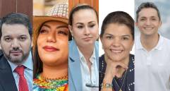 Julio Elías Echaguí, Martha Peralta, Berenice Bedoya, Liliana Bitar y Juan Pablo Gallo, los senadores mencionados en la demanda admitida por el Consejo de Estado. FOTOS: SENADO Y COLPRENSA.