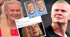 La hermana de Erling Haaland se volvió viral por su increíble parecido con el delantero previo a el partido de Brasil vs. Noruega. Foto: AFP / redes sociales