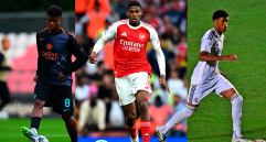 Dilan Zárate (izquierda), jugador cartagenero del Inter de Milán. Gorka Abascal (derecha) es una de las joyas del fútbol español, mientras que Cristhian Mosquera (centro) es una realidad en el Arsenal de Inglaterra. FOTO: GETTY