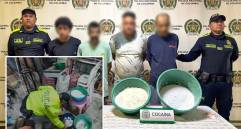 Adelante, parte de la droga incautada. Atrás, los detenidos en la acción policial. FOTO: Cortesía