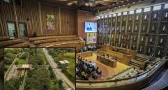 Imagen de referencia de la Asamblea departamental de Antioquia. Adelante, una de las futuras estaciones del tren hacia Barbosa. Foto: Andrés Camilo Suárez Echeverry y Cortesía.
