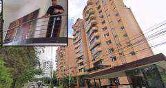Adelante, desalojo del apartamento ocupado por Carlos Escobar Marín. Atrás, ubicación del edificio en El Poblado. FOTO: Imagen tomadas de redes y de GoogleMaps.