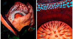Investigadores de la Universidad de Oxford y guías locales (a la derecha) documentaron la floración de la Rafflesia hasseltii (a la izquierda), una de las especies más raras del planeta y de aparición efímera en las selvas de Sumatra. FOTOS tomadas de X @thorogoodchris1