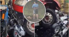 Uno de los hijos de la pareja que murió en el accidente se bajó en medio del trancón para orinar, por lo que presenció todo desde afuera. Su hermano menor también sobrevivió. FOTO: Captura video de redes sociales 