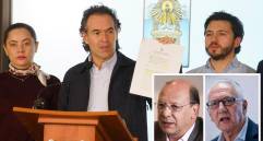 Adelante, los ministros de Salud y Hacienda, que deberán responder ante el desacato. Atrás, el alcalde de Medellín y su gabinete. FOTO: Cortesía y Colprensa