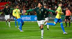 El delantero boliviano Miguel Terceros, quien llegó a siete goles en eliminatorias, marcó de penalti contra Brasil. FOTO: AFP