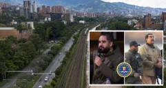 Adelante, Nicolas Maduro Guerra, “Nicolasito”, y su padre el dictador Nicolás Maduro. Atrás, panorámica de Medellín. Foto: Andrés Camilo Suárez Echeverry.