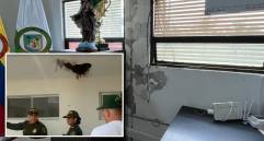 Adelante, uno de los boquetes en una de las estaciones de Policía del departamento. Atrás, las humedades que aquejan otra de las dependencias. FOTO: Cortesía