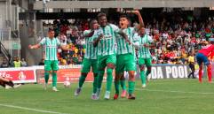 Dayron Asprilla y el festejo del gol que abrió el marcador en Pasto. FOTO COLPRENSA