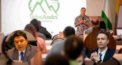 Asamblea en Medellín aprobó, por unanimidad, el acuerdo que permitirá reactivar la Cooperativa de Andes tras cinco años de intervención. Casi 4.000 familias cafeteras esperan que esta reactivación marque el inicio de una recuperación económica en el Suroeste. En los detalles, de derecha a izquierda: Óscar Hurtado y Daniel Quintero. FOTO Cortesía y Colprensa.