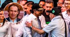 El presidente Gustavo Petro y José Leonardo Muñoz Martínez, alias Douglas, este sábado en Medellín. FOTOS: EL COLOMBIANO