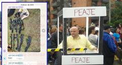 Adelante, uno de los chats del exconcejal Miguel Andrés Quintero. Atrás, una de sus manifestaciones en Medellín. Foto: ARCHIVO EL COLOMBIANO e imagen tomada de redes.